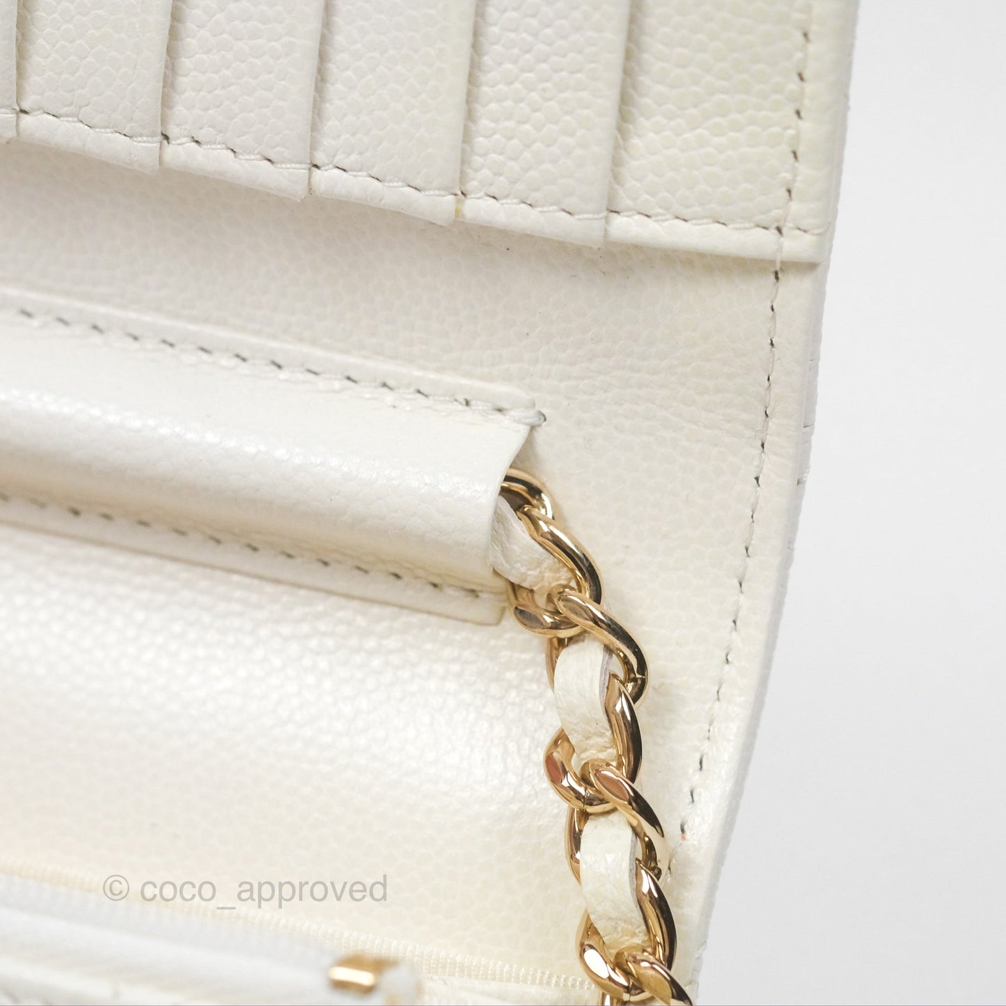 Chanel Quilted Mini Wallet on Chain WOC Ivory Caviar Gold Hardware