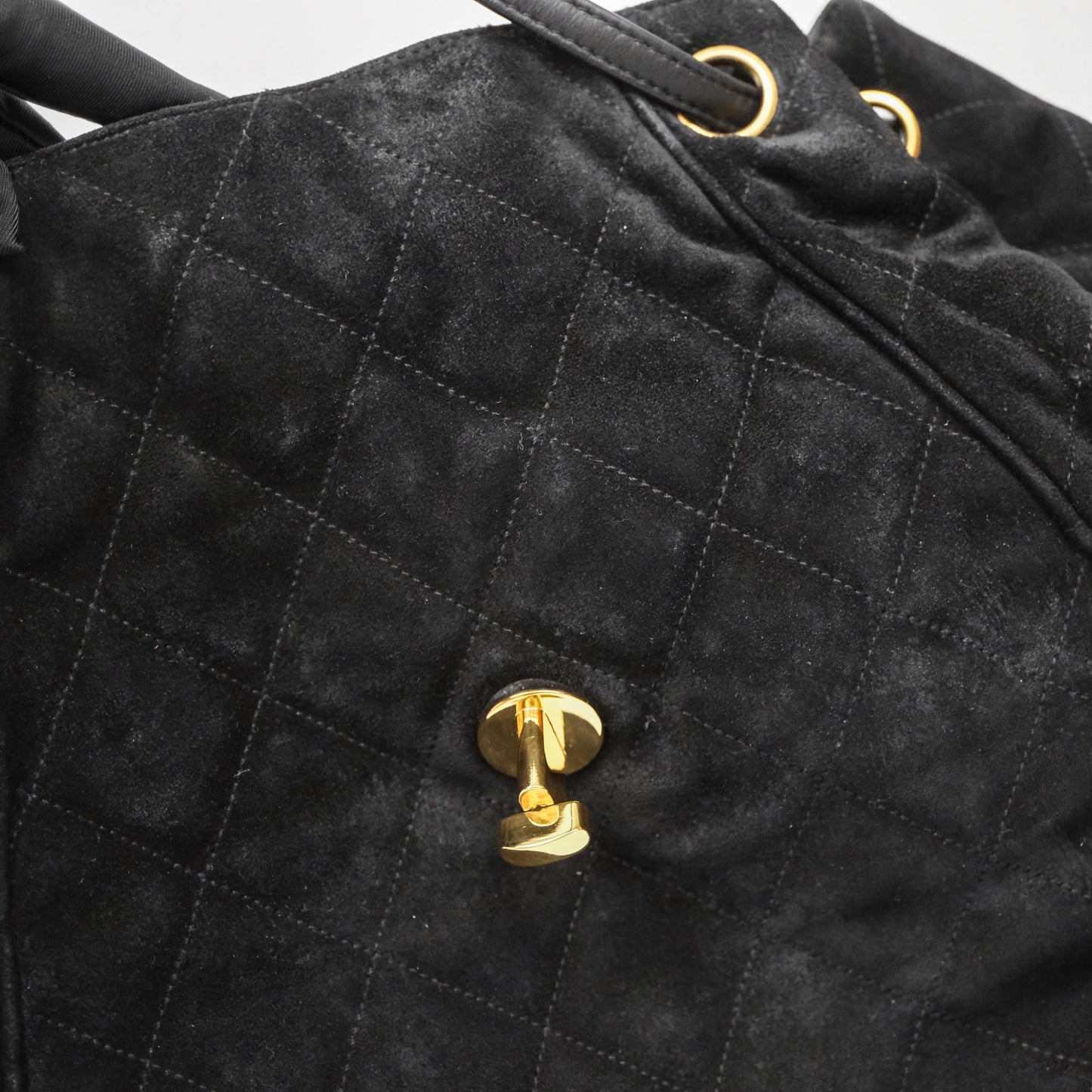 Chanel Vintage Quilted Suede CC Backpack Black Gold Hardware