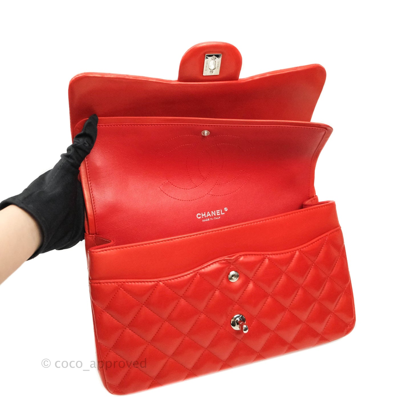 Chanel Jumbo Double Flap Red Lambskin Silver Hardware⁣⁣
