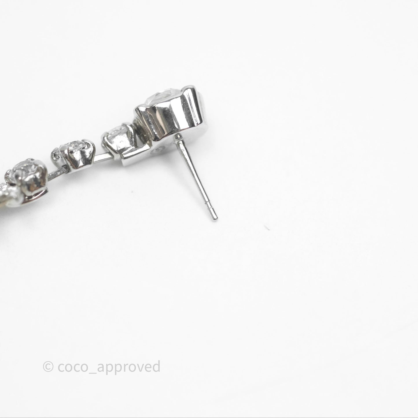 Chanel Crystal CC Star Drop Earrings Sliver Tone 20P