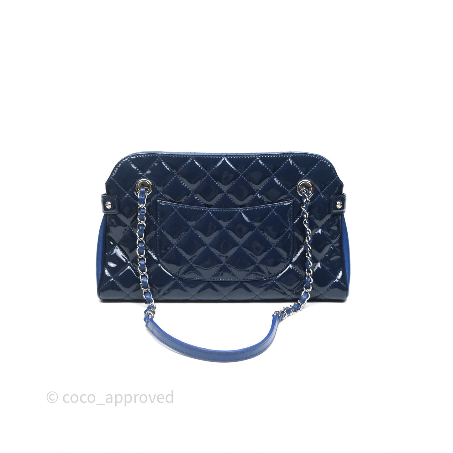Chanel Quilted Bowling Tote Royal Blue Patent Silver Hardware