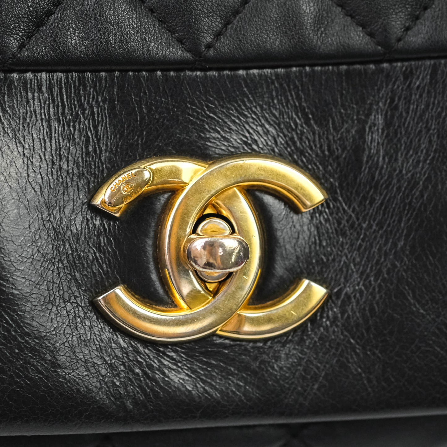 Chanel Soft Elegance Flap Bag Calfskin Black Aged Gold Hardware 14K