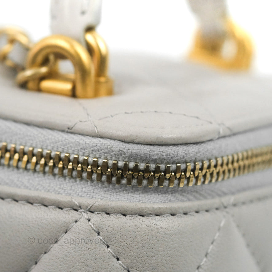 Chanel Mini Top Handle Vanity With Chain Grey Lambskin Aged Gold Hardware