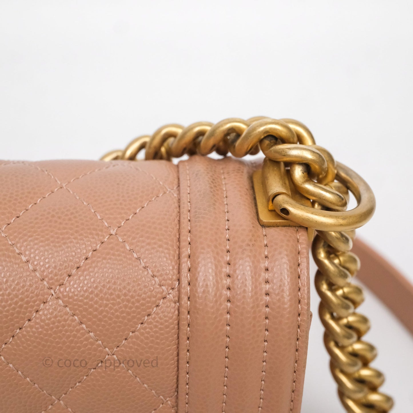Chanel Small Boy Caviar Beige Pink Bag Aged Gold Hardware