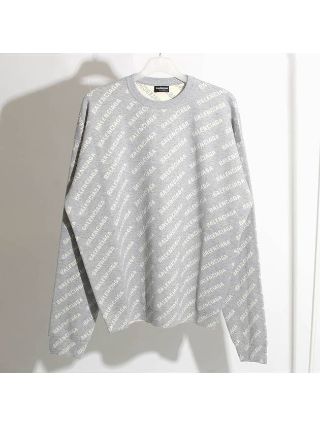 Luxury Balenciaga Wool Over Logo Pattern Knit Sweatshirt Grey
