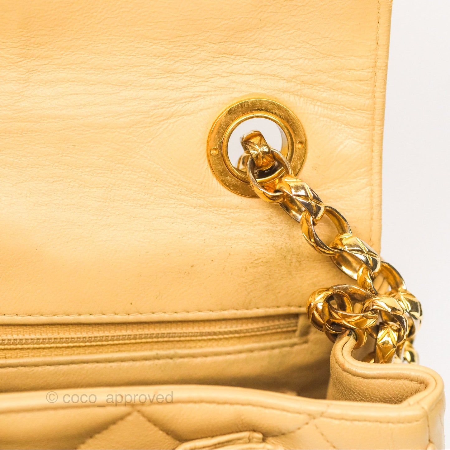 Chanel Vintage Round Flap Bag Quilted Beige Lambskin Gold Hardware