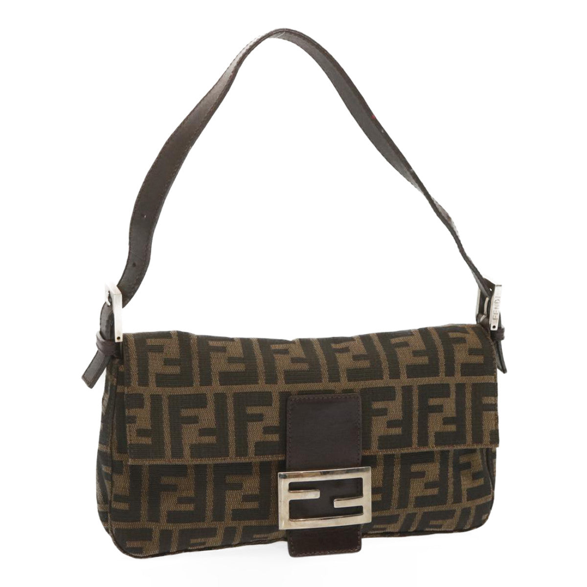 Luxury FendiZucca Canvas Mamma Baguette Shoulder Bag Black Brown68148