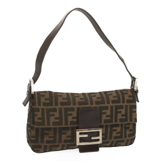 Luxury FendiZucca Canvas Mamma Baguette Shoulder Bag Black Brown68148