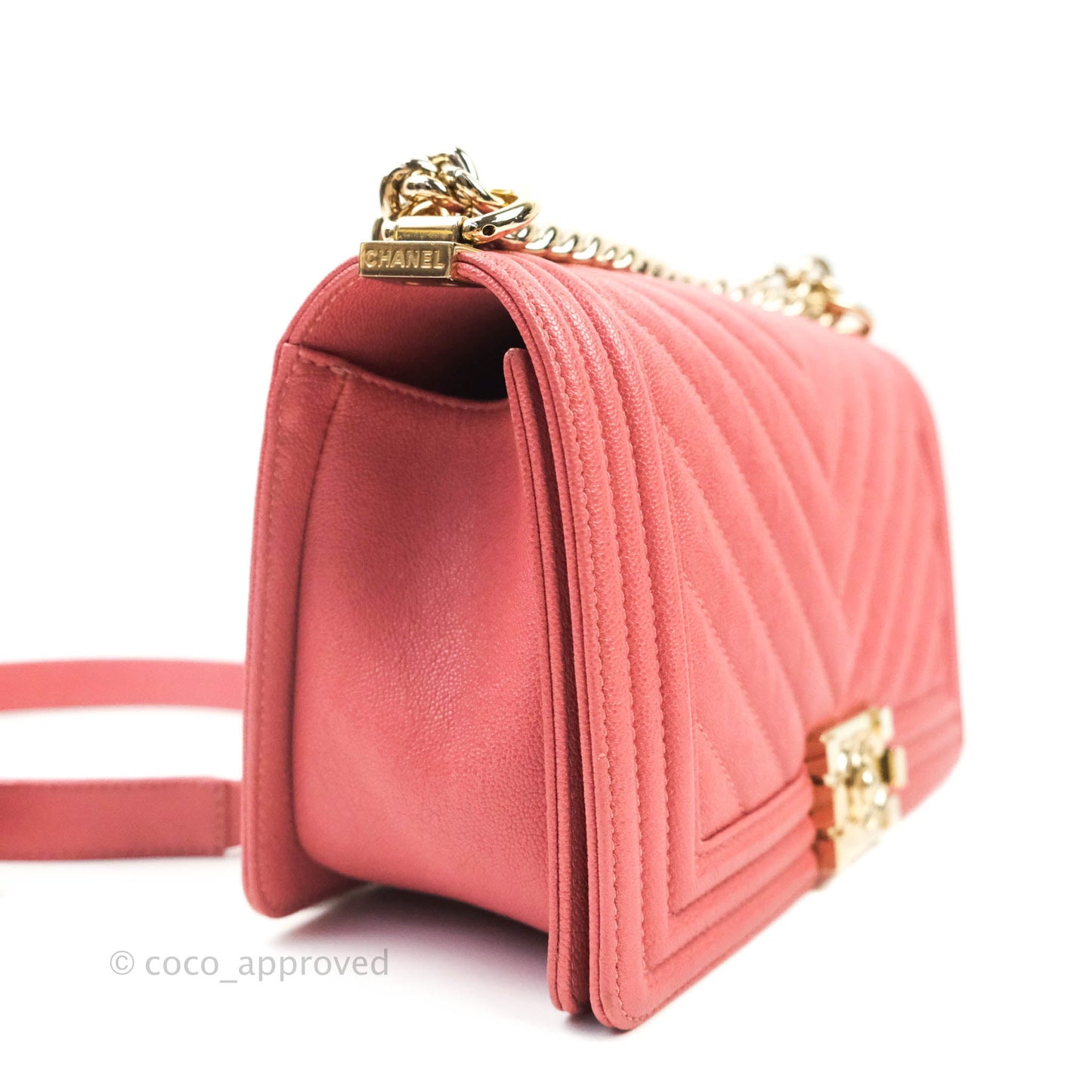 Chanel Boy Chevron Medium Pink Caviar Gold Hardware
