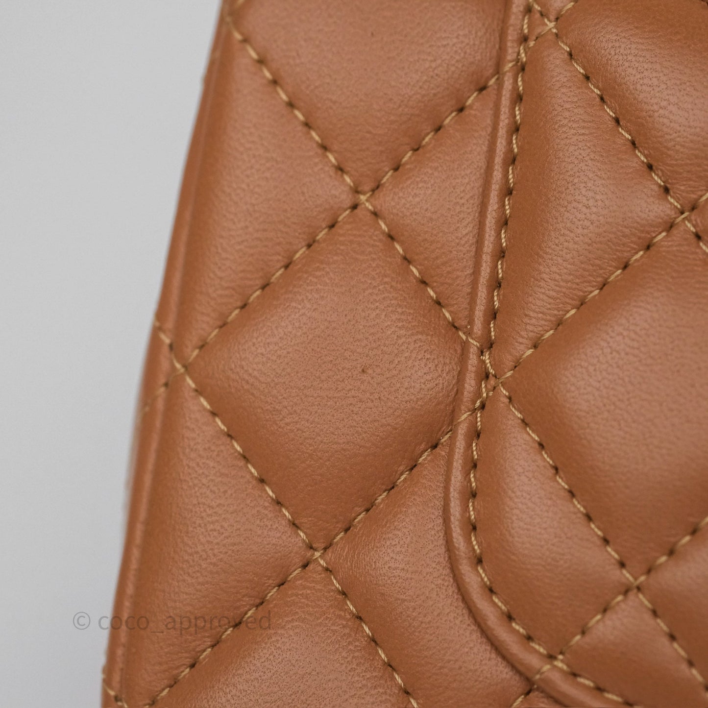 Chanel Mini Rectangular Flap Quilted Caramel Beige Lambskin Gold Hardware