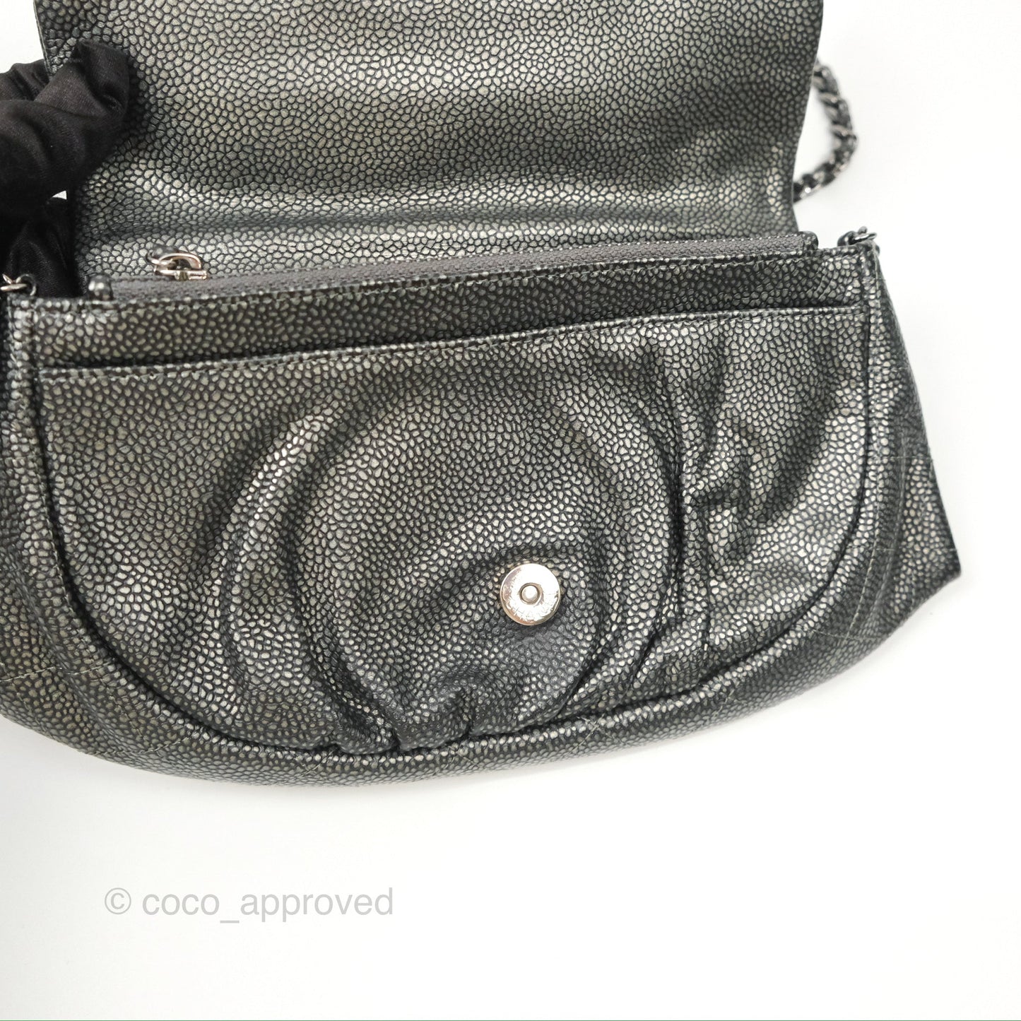 Chanel Half Moon Wallet on Chain WOC Metallic Dark Grey Caviar Silver Hardware