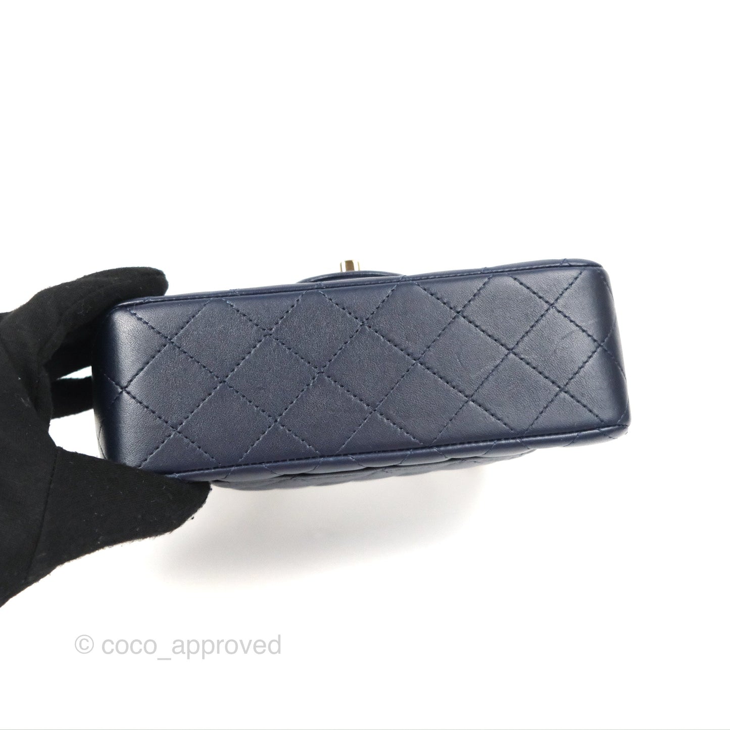 Chanel Top Handle Mini Rectangular Flap Bag Navy Lambskin Gold Hardware
