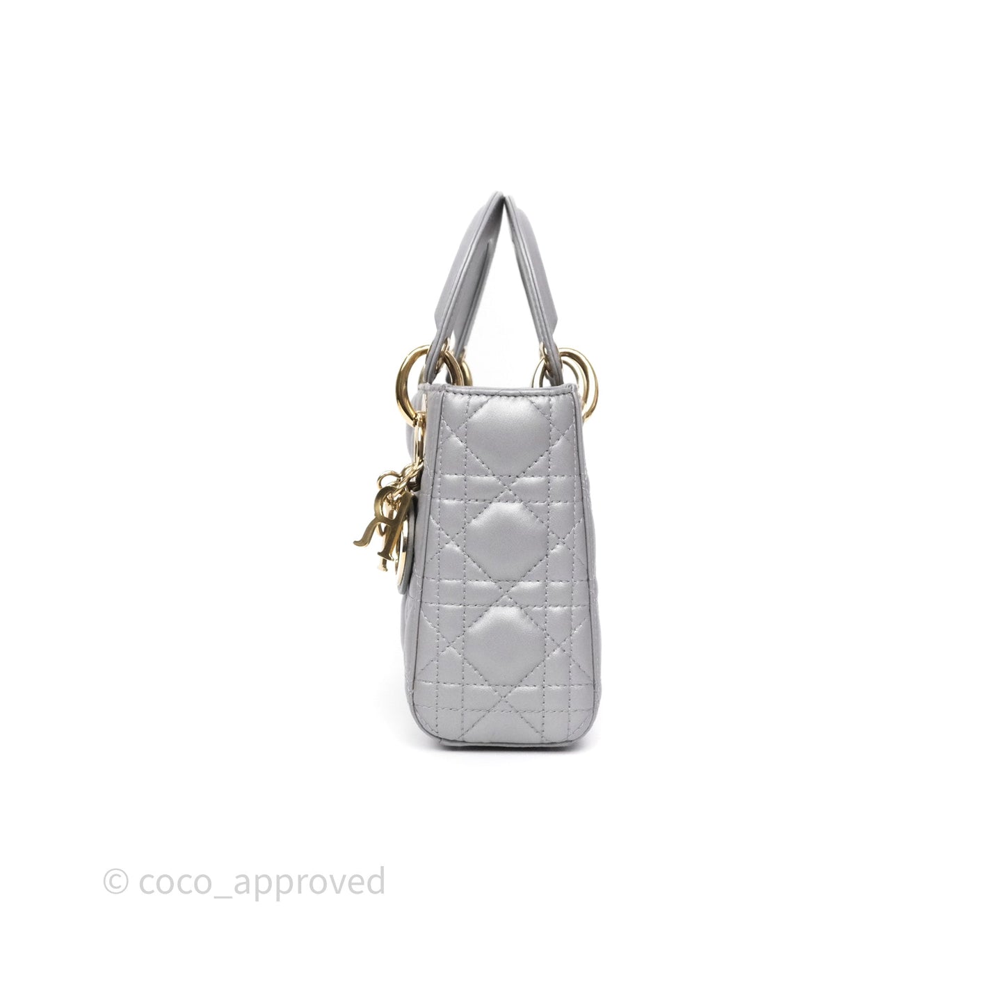 Christian Dior Mini Lady Dior Iridescent Grey Lambskin Cannage Gold Hardware