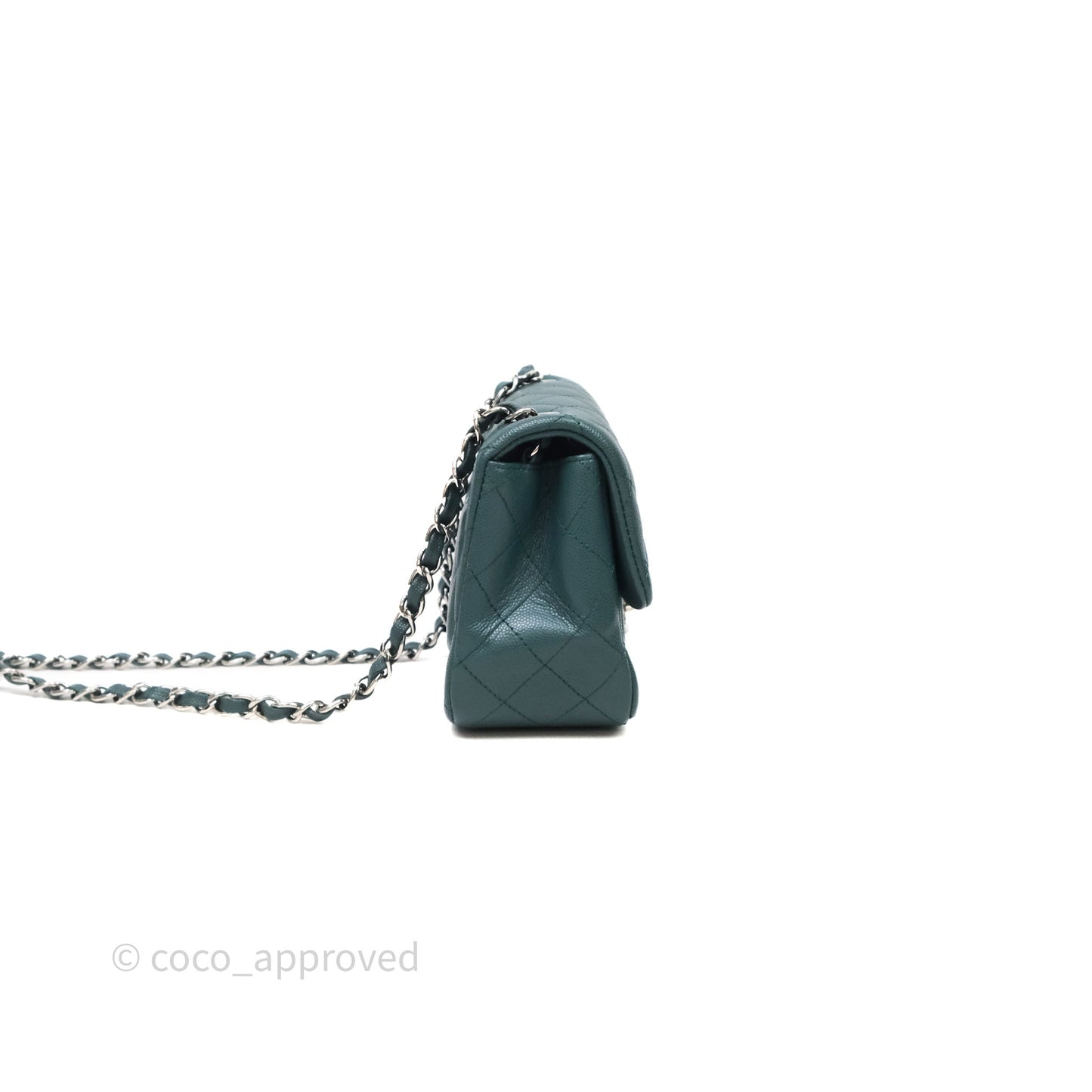 Chanel Quilted Mini Square Flap Dark Green Caviar Silver Hardware