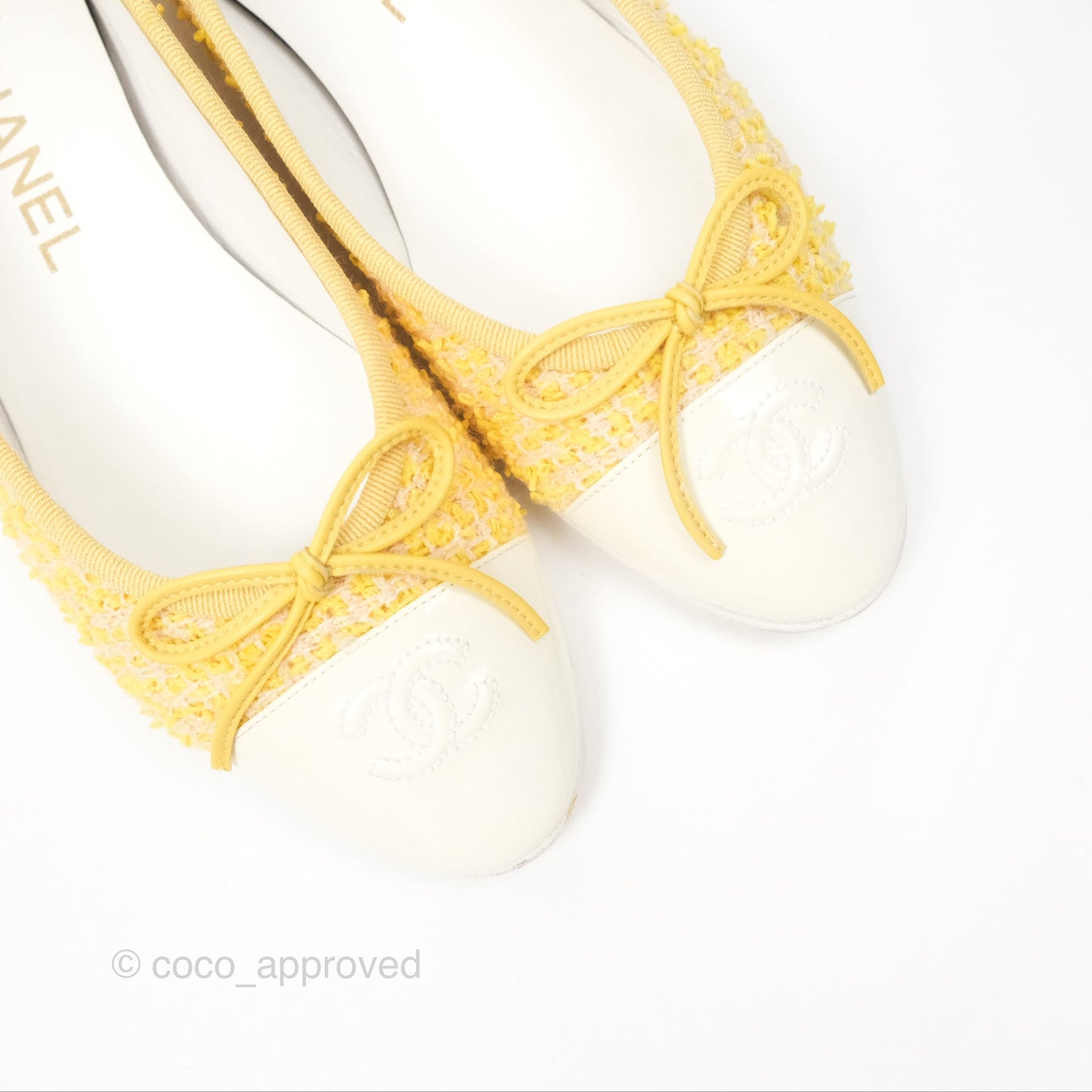 Chanel Ballerina Flats Yellow Tweed White Size 37