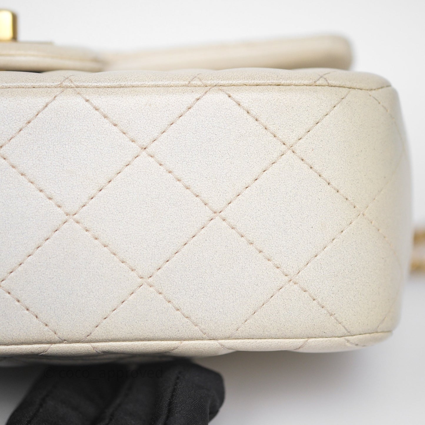 Chanel Top Handle Mini Rectangular Flap Pearly Beige Oat Lambskin Aged Gold Hardware
