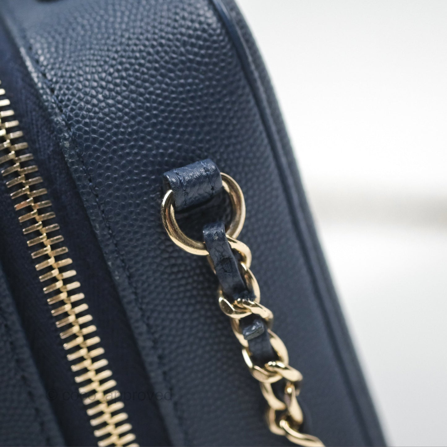 Chanel Quilted Small CC Filigree Vanity Case Navy Caviar Gold Hardware