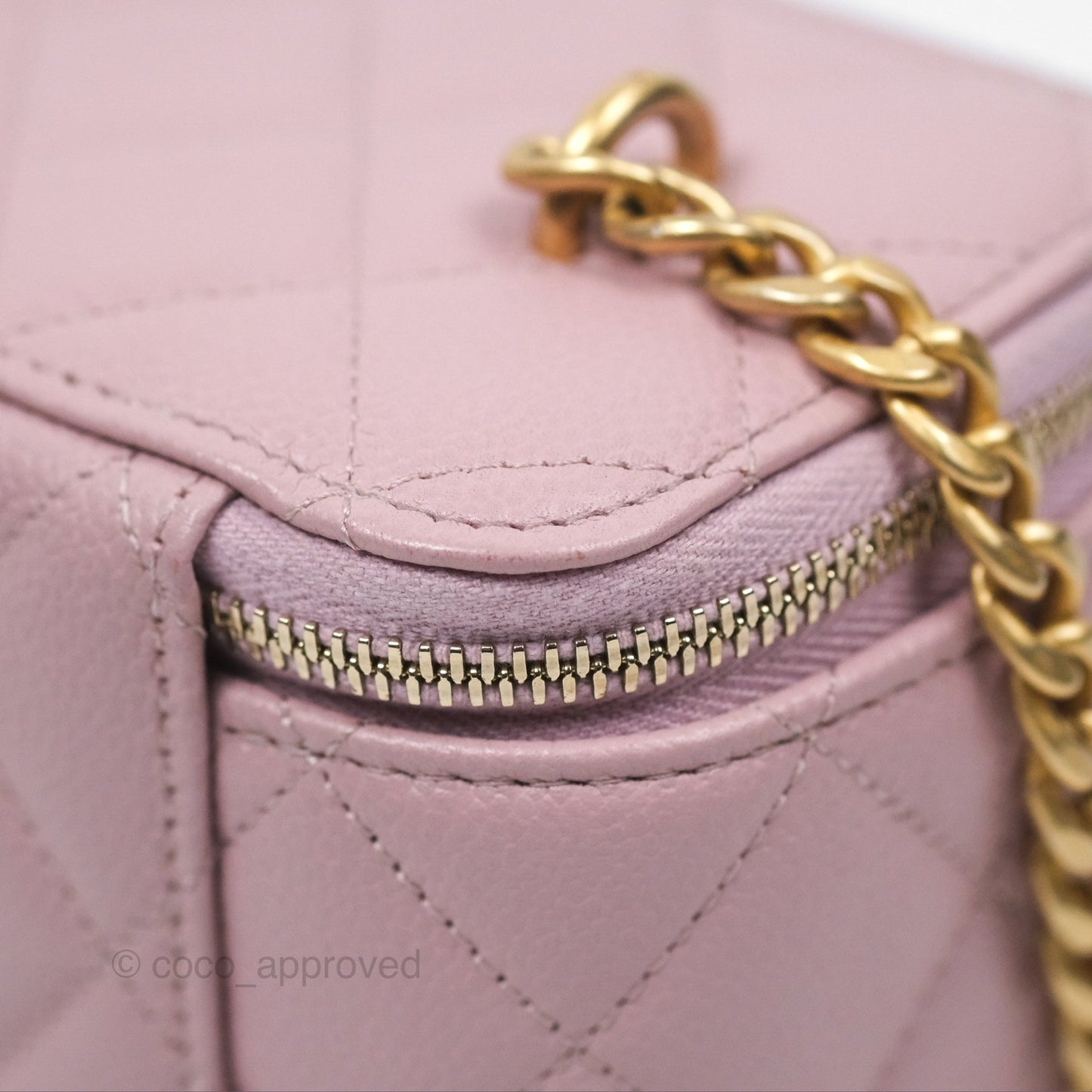 Chanel Vanity with Heart Adjustable Chain Dusty Pink Caviar Aged Gold Hardware