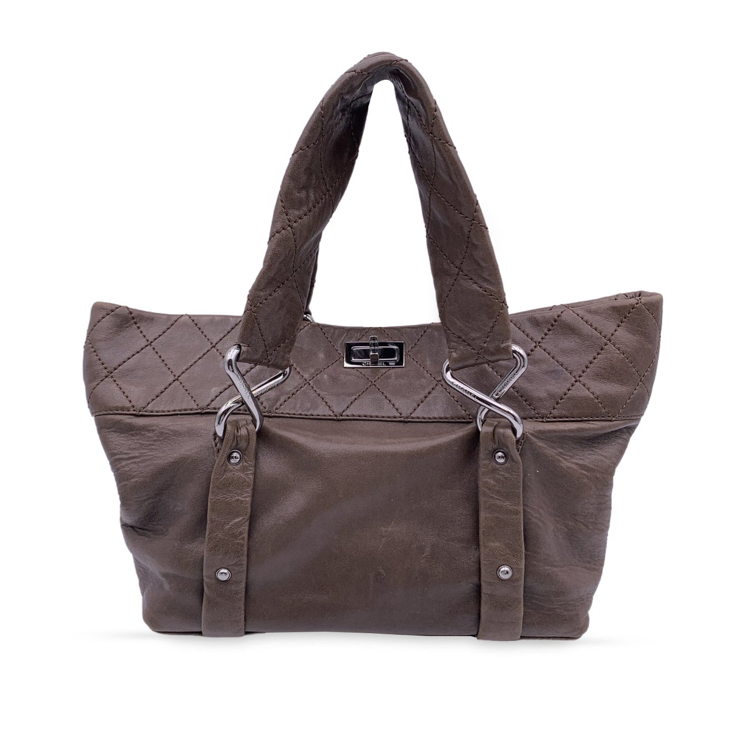Luxury Chanel Brown Leather Sticth Mademoiselle 8 Knots Tote Bag