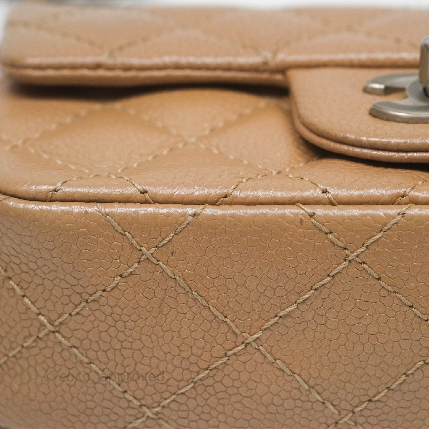 Chanel Quilted Extra Mini Rectangular Flap Beige Caviar Matt Silver Hardware