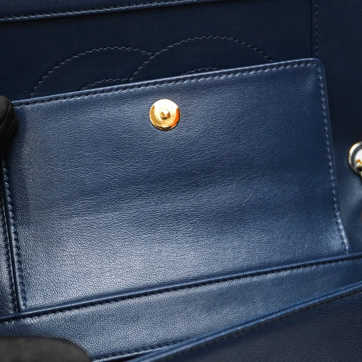 Chanel Mademoiselle Vintage Flap Bag Navy Sheepskin Gold Hardware