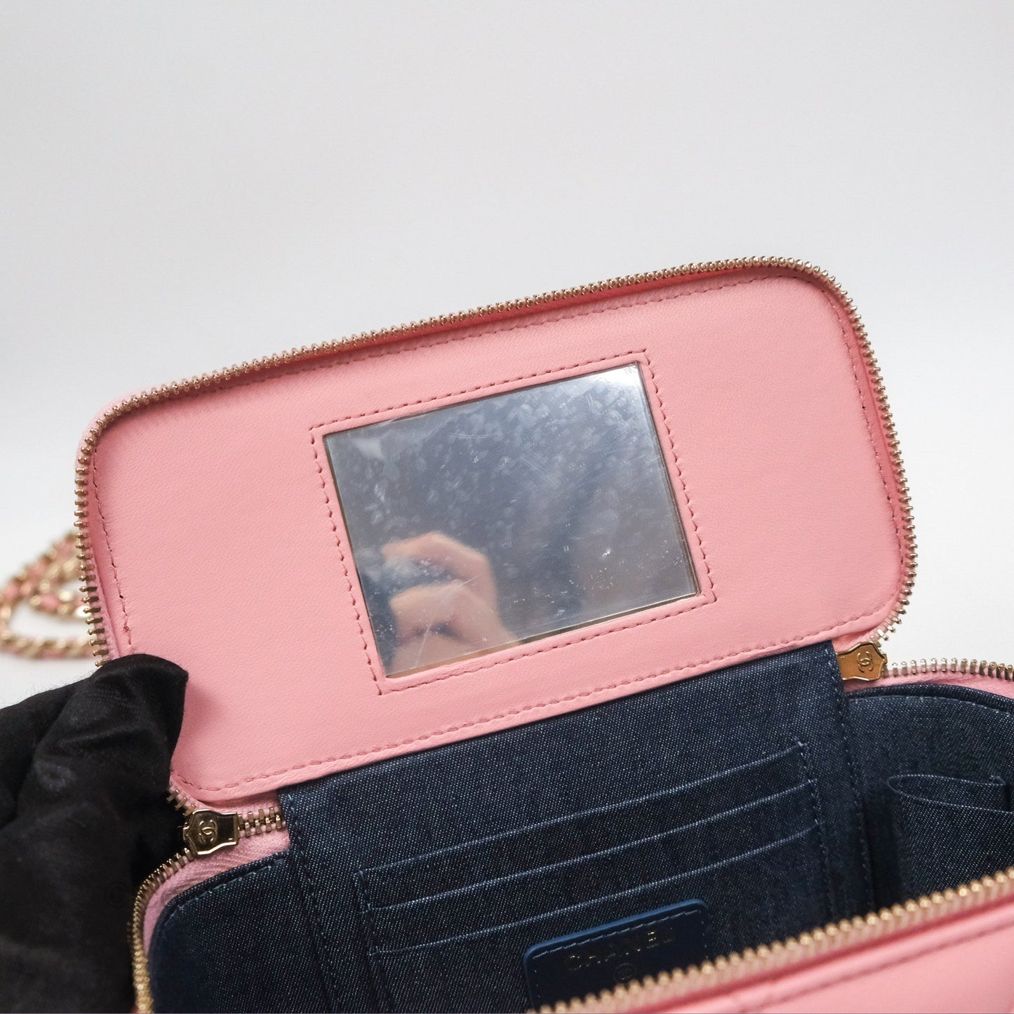 Chanel Resin Elegant Chain Vanity Case Pink Lambskin Gold Hardware