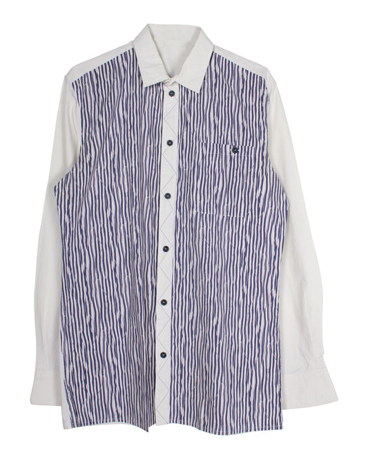 Luxury Bottega Veneta Striped Button Up Shirt in Blue and White Cotton