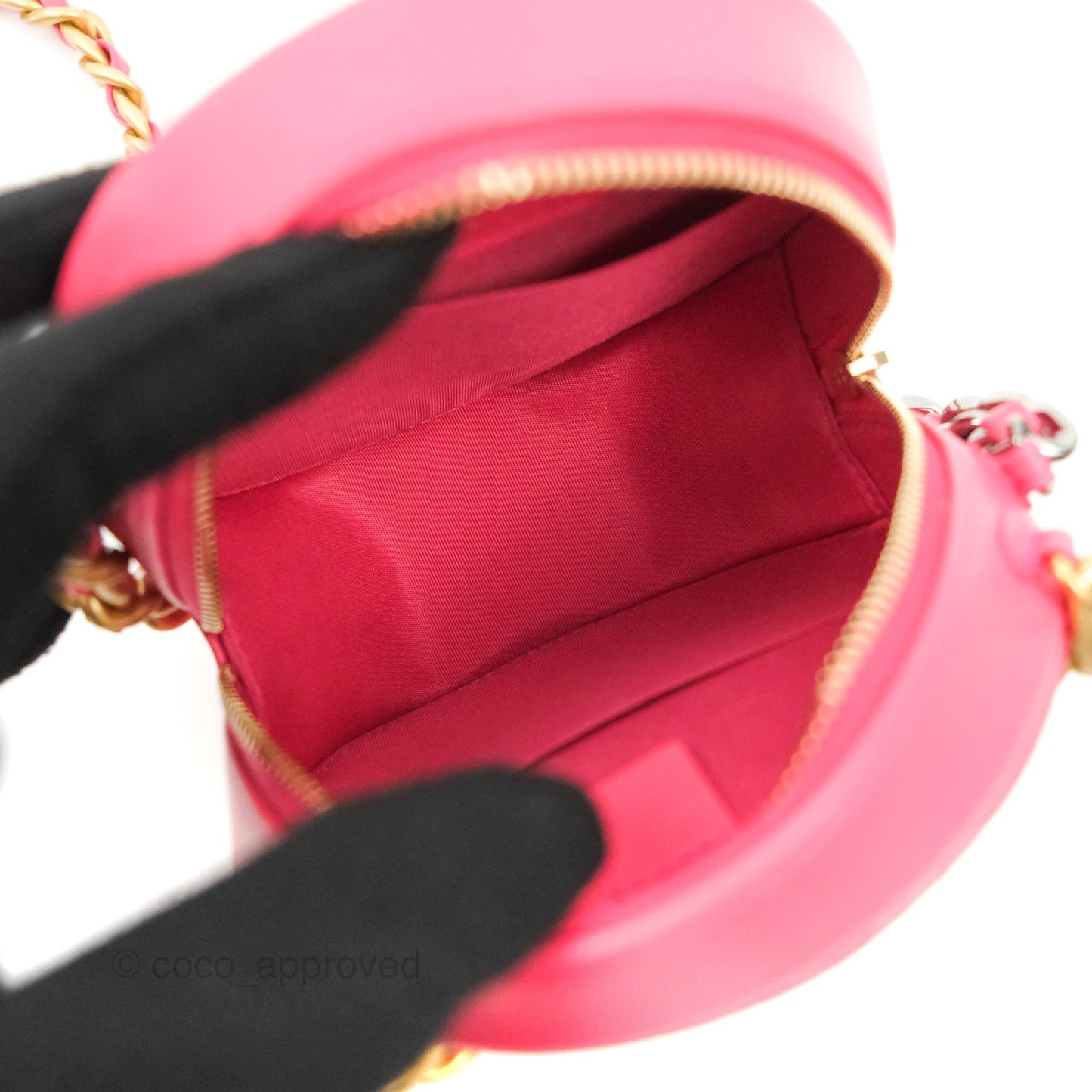 Chanel 19 Round Clutch With Chain Dark Pink Mixed Hardware