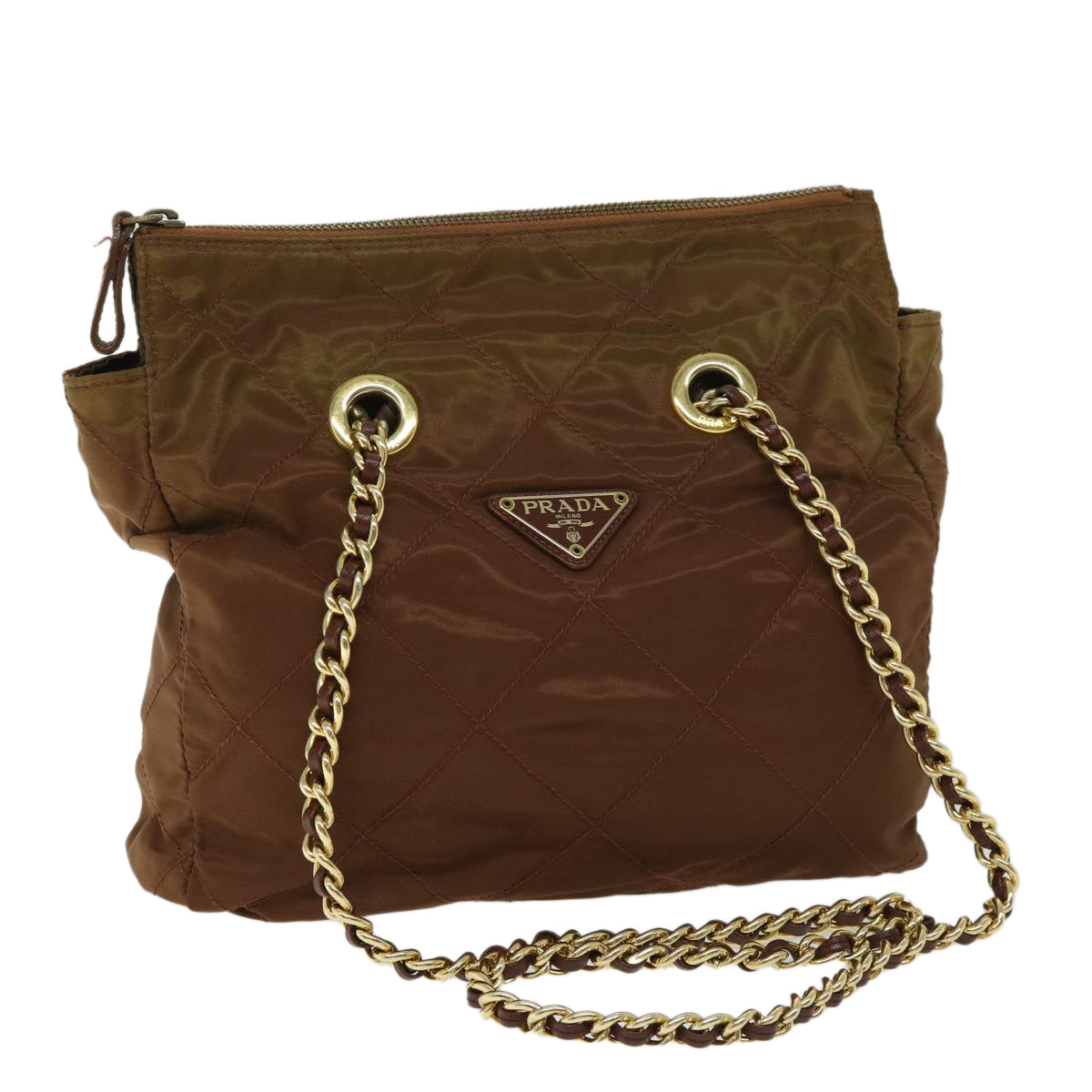 Luxury PradaQuilted Chain Shoulder Bag Nylon Brown 68274