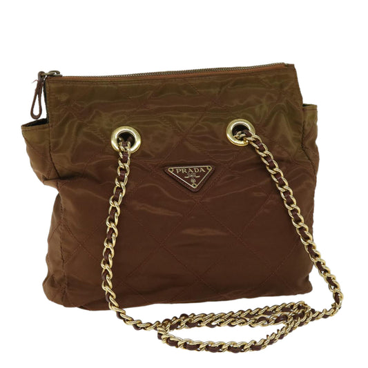 Luxury PradaQuilted Chain Shoulder Bag Nylon Brown 68274