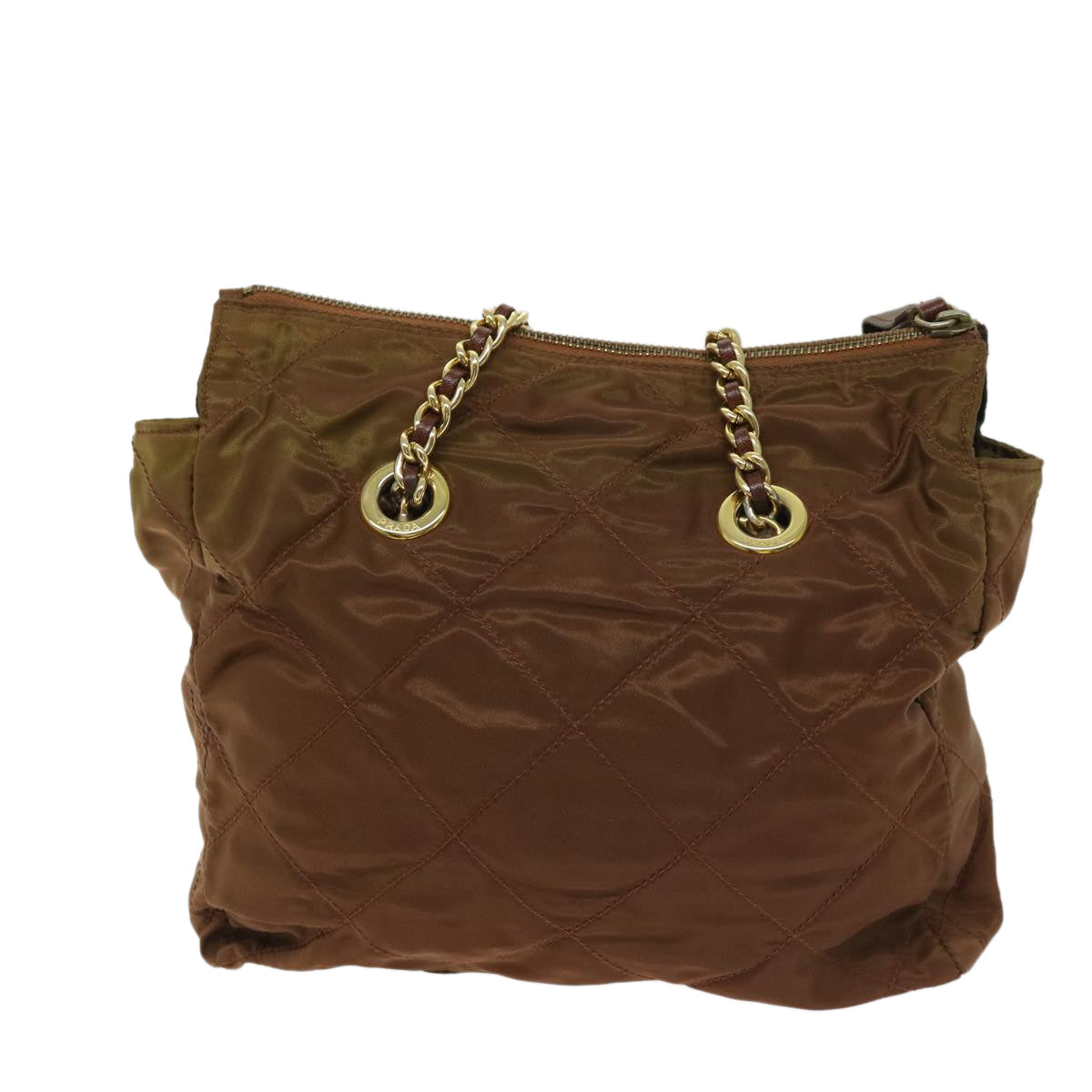 Luxury PradaQuilted Chain Shoulder Bag Nylon Brown 68274