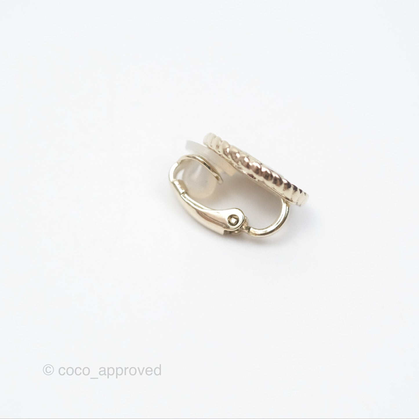 Chanel CC Round Ear Clips Black Gold Tone 19C