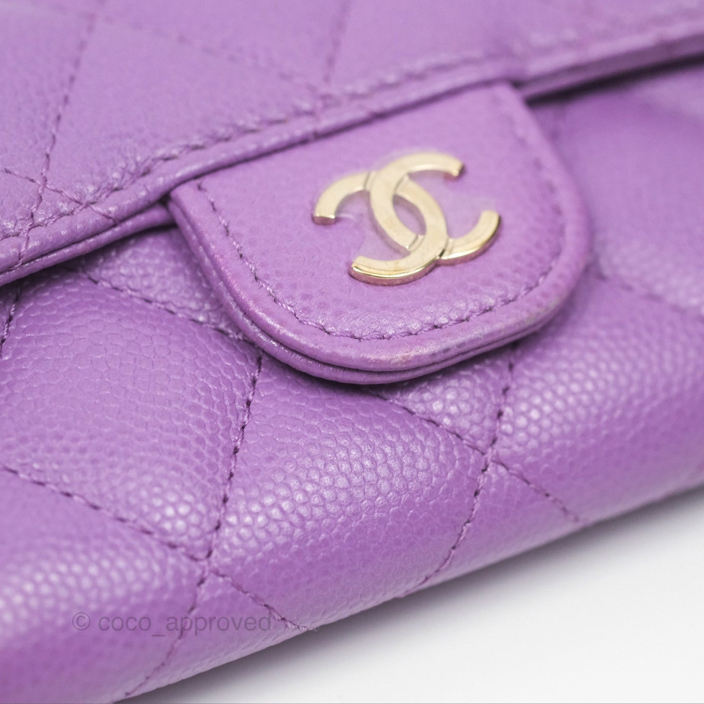 Chanel Classic Quilted Flap Card Holder Purple Caviar Gold Hardware