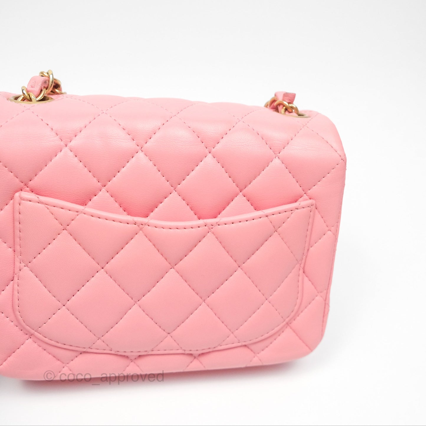 Chanel Mini Square Pink Lambskin Aged Gold Hardware