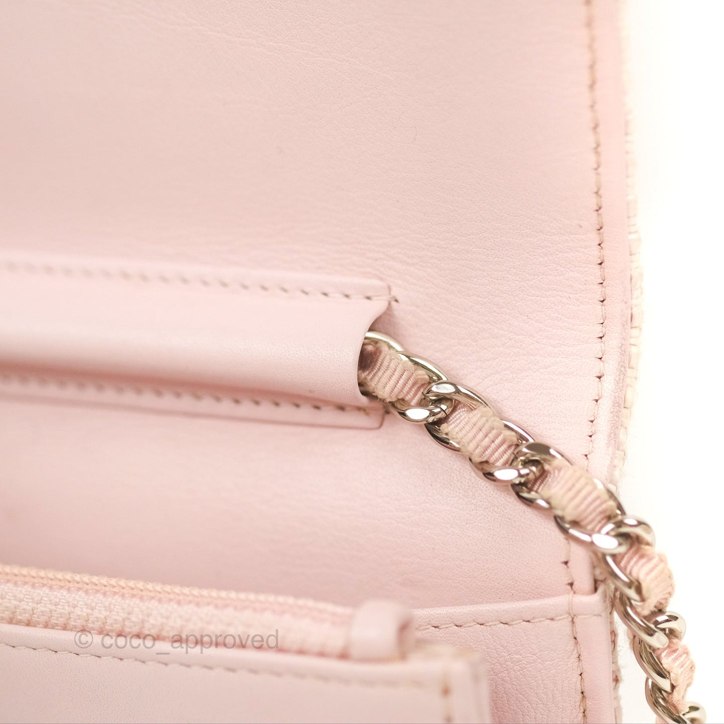 Chanel Deauville Wallet On Chain WOC Pink Canvas Silver Hardware