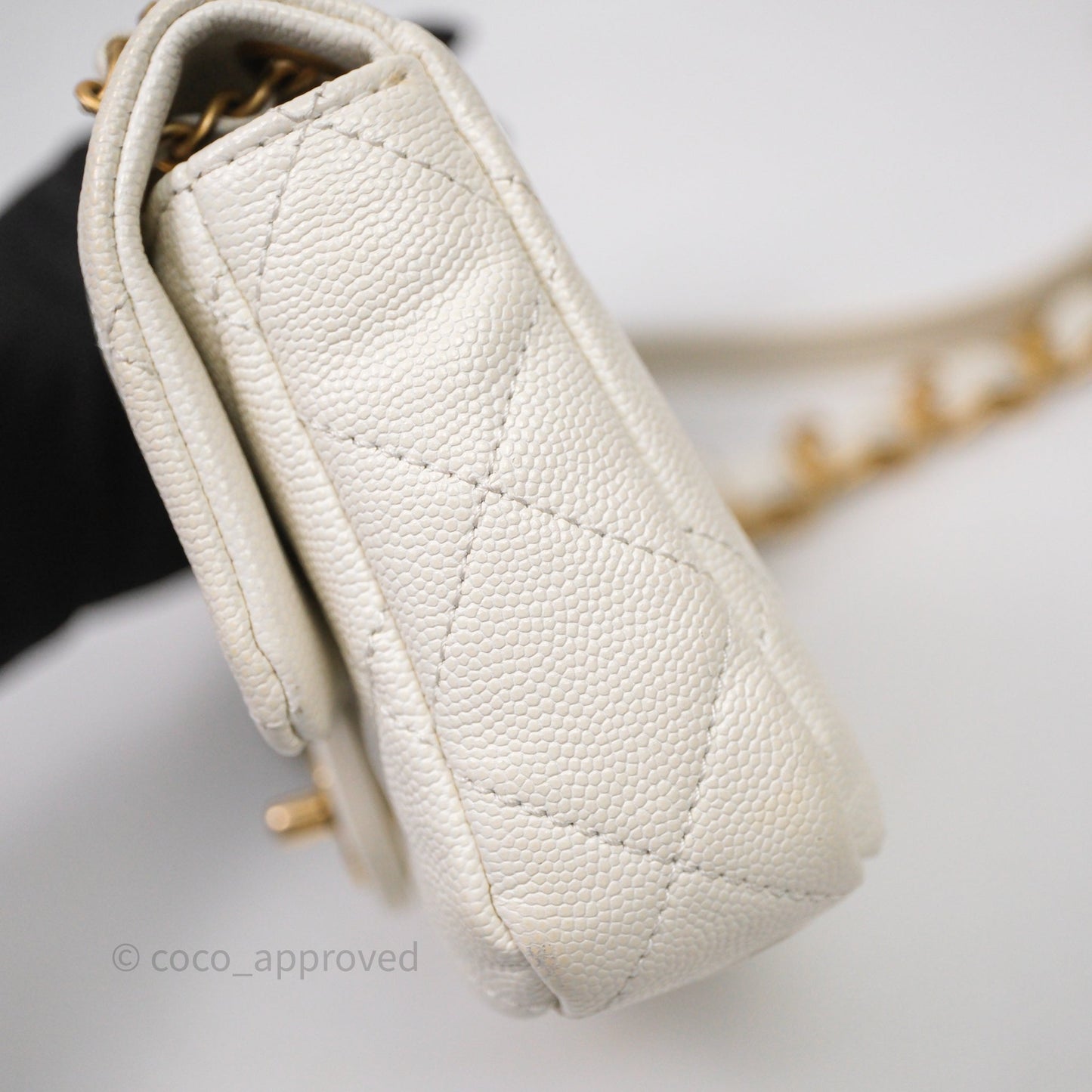 Chanel Mini Flap White Caviar Bag Double Chain Gold Hardware