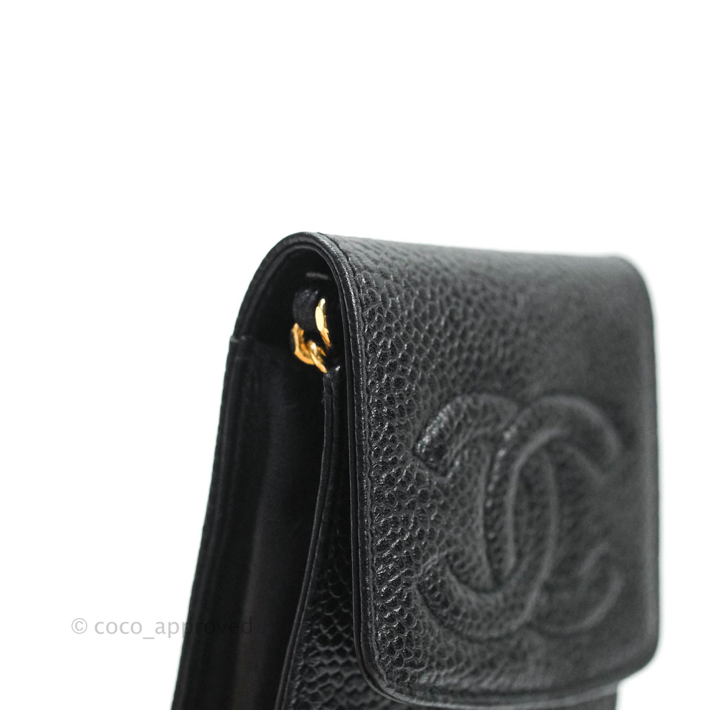 Chanel Vintage CC Caviar Black Phone Case With Chain Gold Hardware