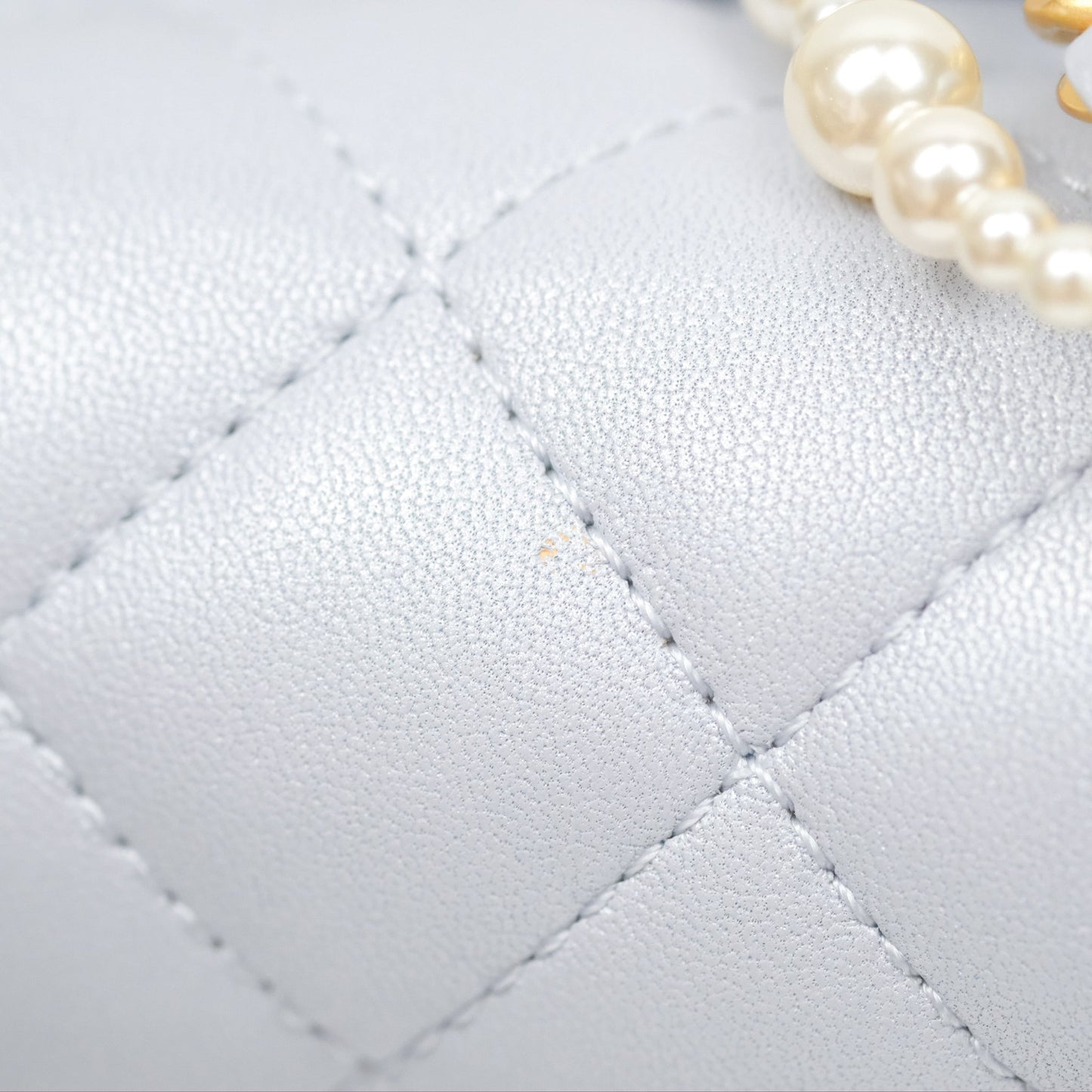 Chanel Pearl Chain Mini Flap Bag Pearly Light Blue Lambskin Aged Gold Hardware 24P
