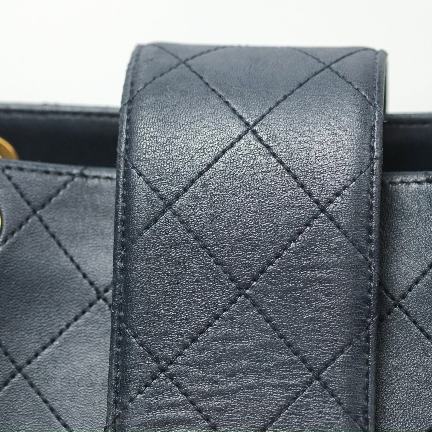 Chanel Medium Around The Corner Shopping Tote Navy Lambskin