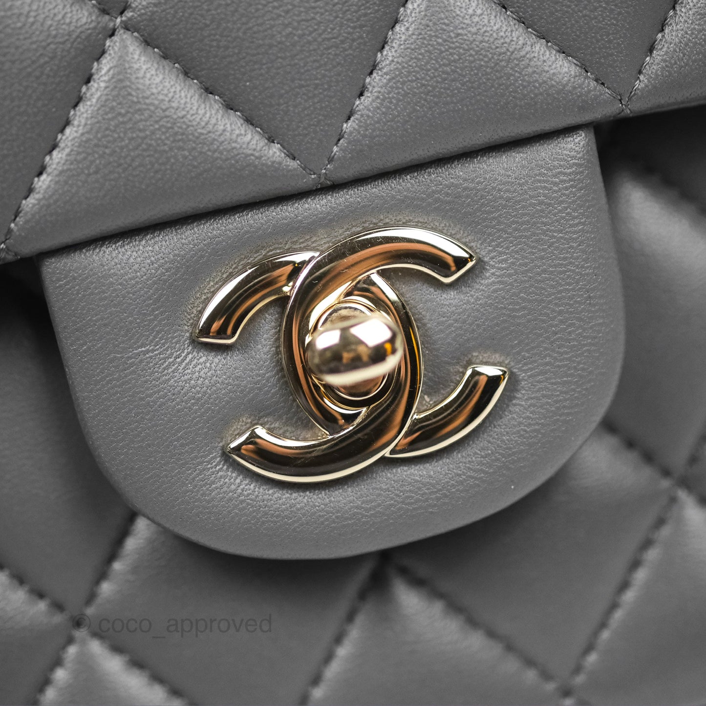 Chanel Classic M/L Medium Flap Quilted Grey Lambskin Gold Hardware