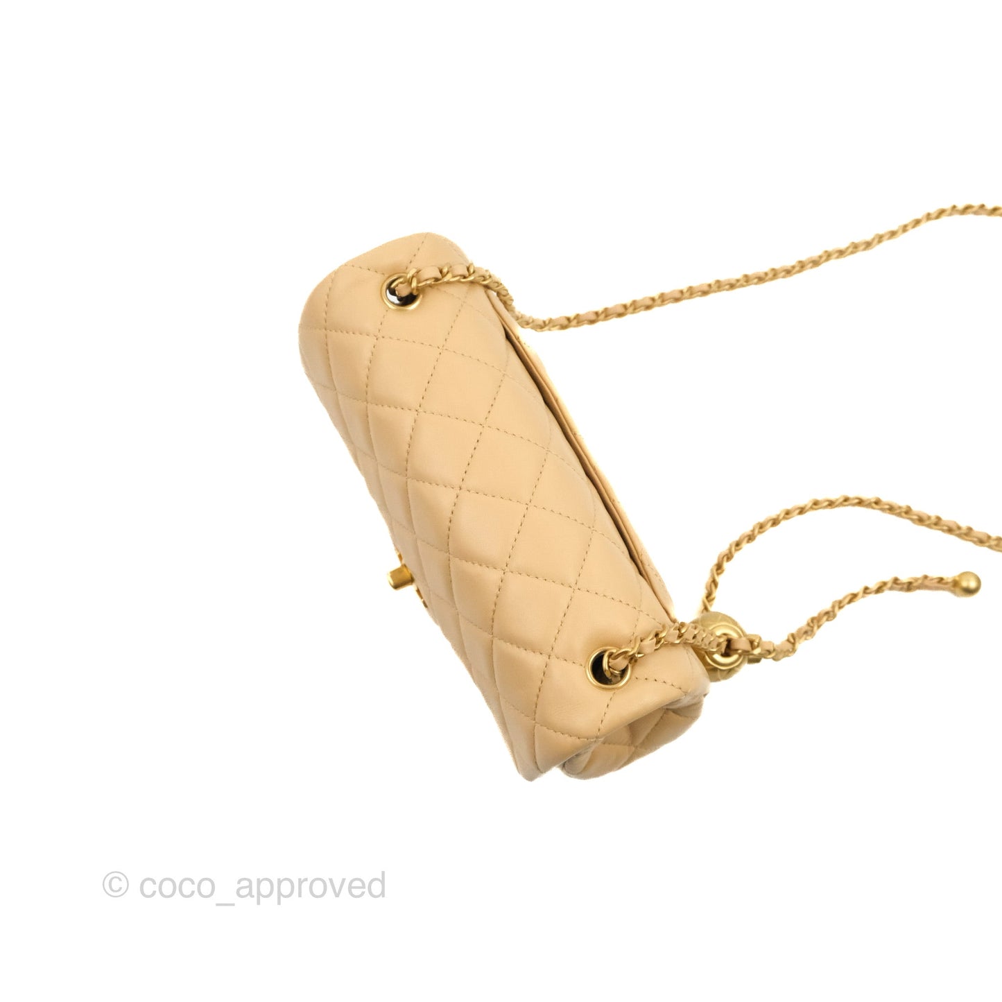 Chanel Mini Rectangular Pearl Crush Beige Lambskin Aged Gold Hardware