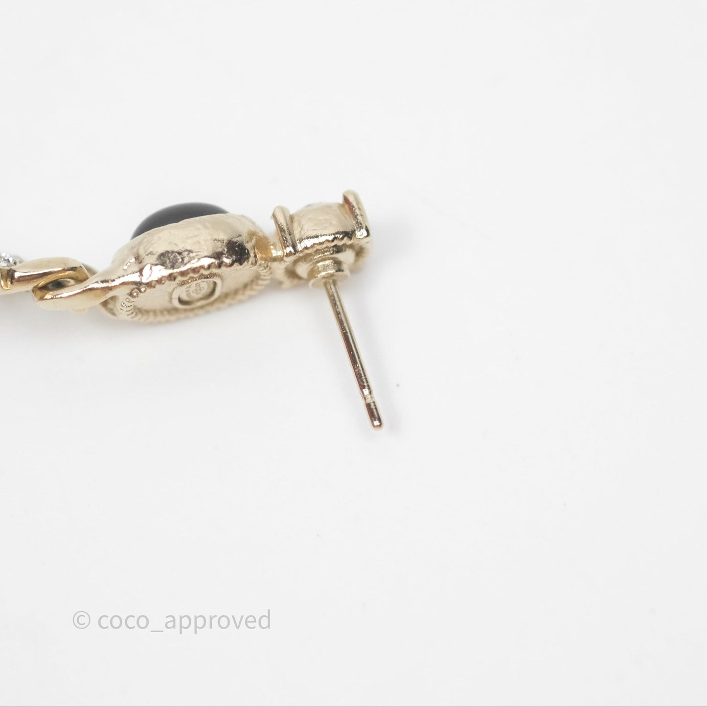 Chanel Crystal CC Black Resin Drop Earrings Gold Tone 21K