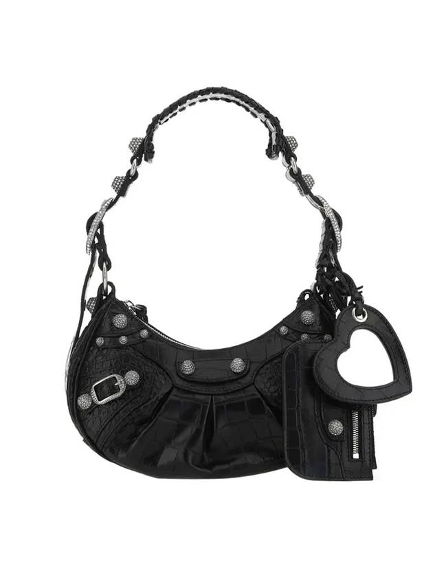 Luxury Balenciaga Le Cagole Crocodile Embossed Shoulder Bag Black