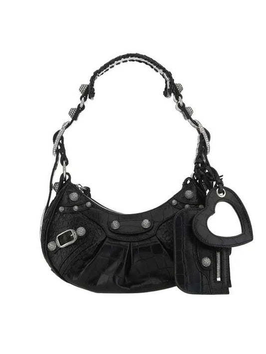Luxury Balenciaga Le Cagole Crocodile Embossed Shoulder Bag Black
