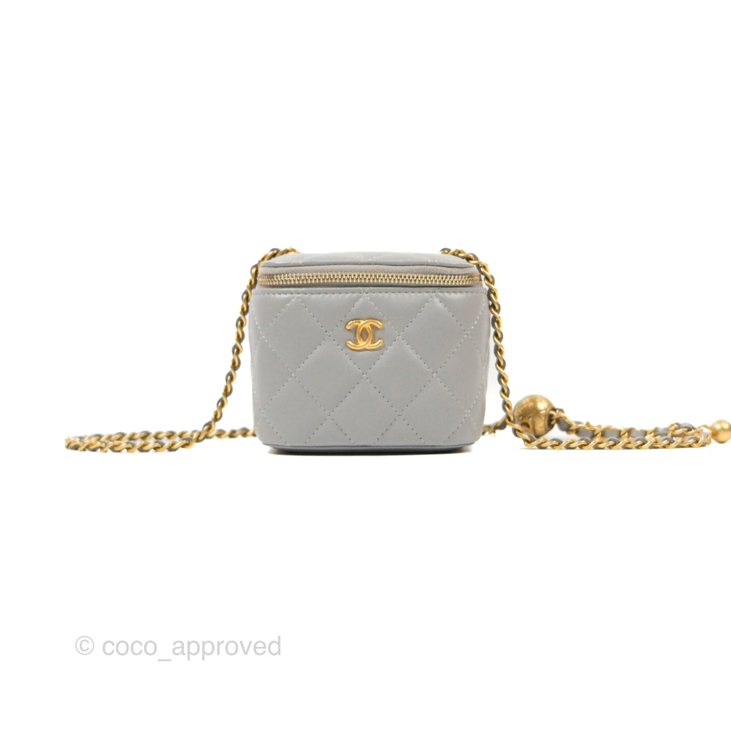 Chanel Classic Pearl Crush Mini Vanity With Chain Grey Lambskin Aged Gold Hardware