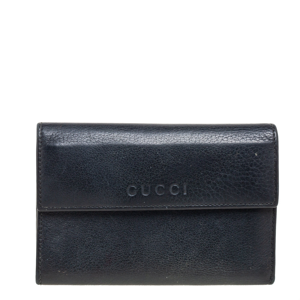 Luxury Gucci Trending 2025 Black Leather French Trifold Wallet..