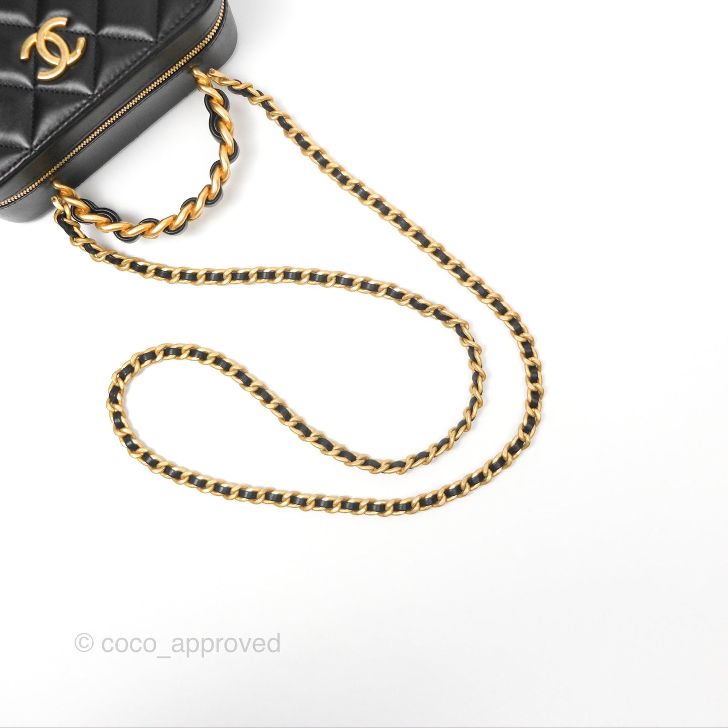 Chanel Top Handle Vanity Case Black Lambskin Aged Gold Hardware 22A