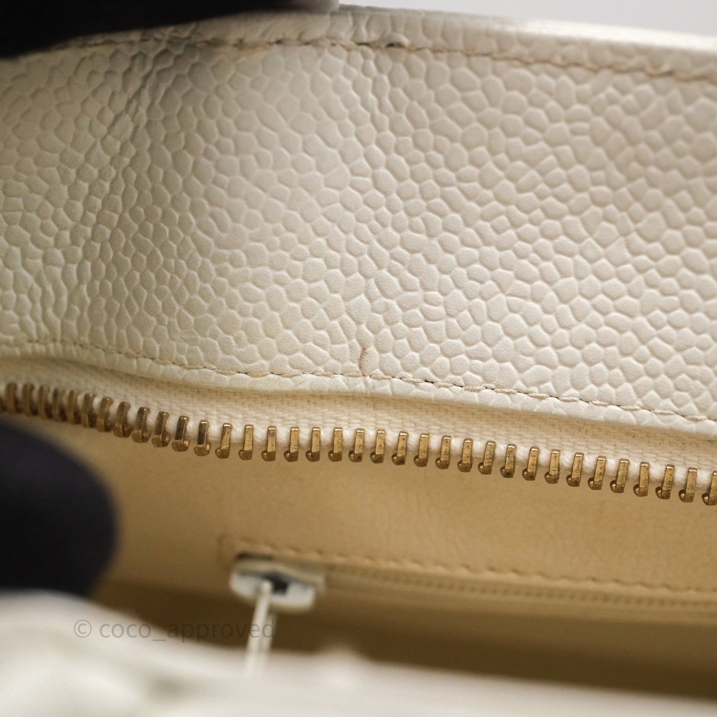 Chanel Vintage Medallion CC White Caviar Tote Bag Gold Hardware