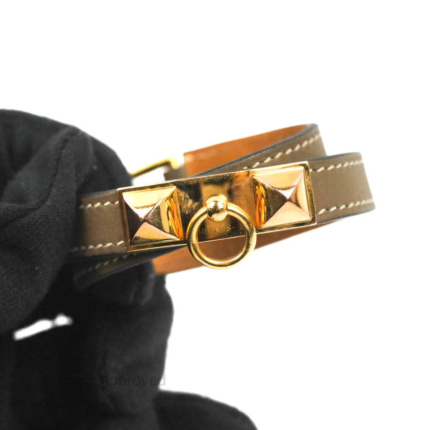 Hermès Rivale Double Tour Bracelet Etoupe Gold Hardware