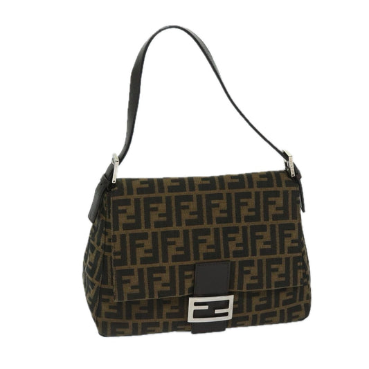 Luxury FendiZucca Canvas Mamma Baguette Shoulder Bag Black Brown68576A